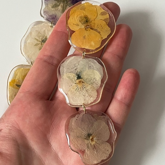 Unique Australian Made Pansies Statement Resin Earrings - Picture 5 of 5